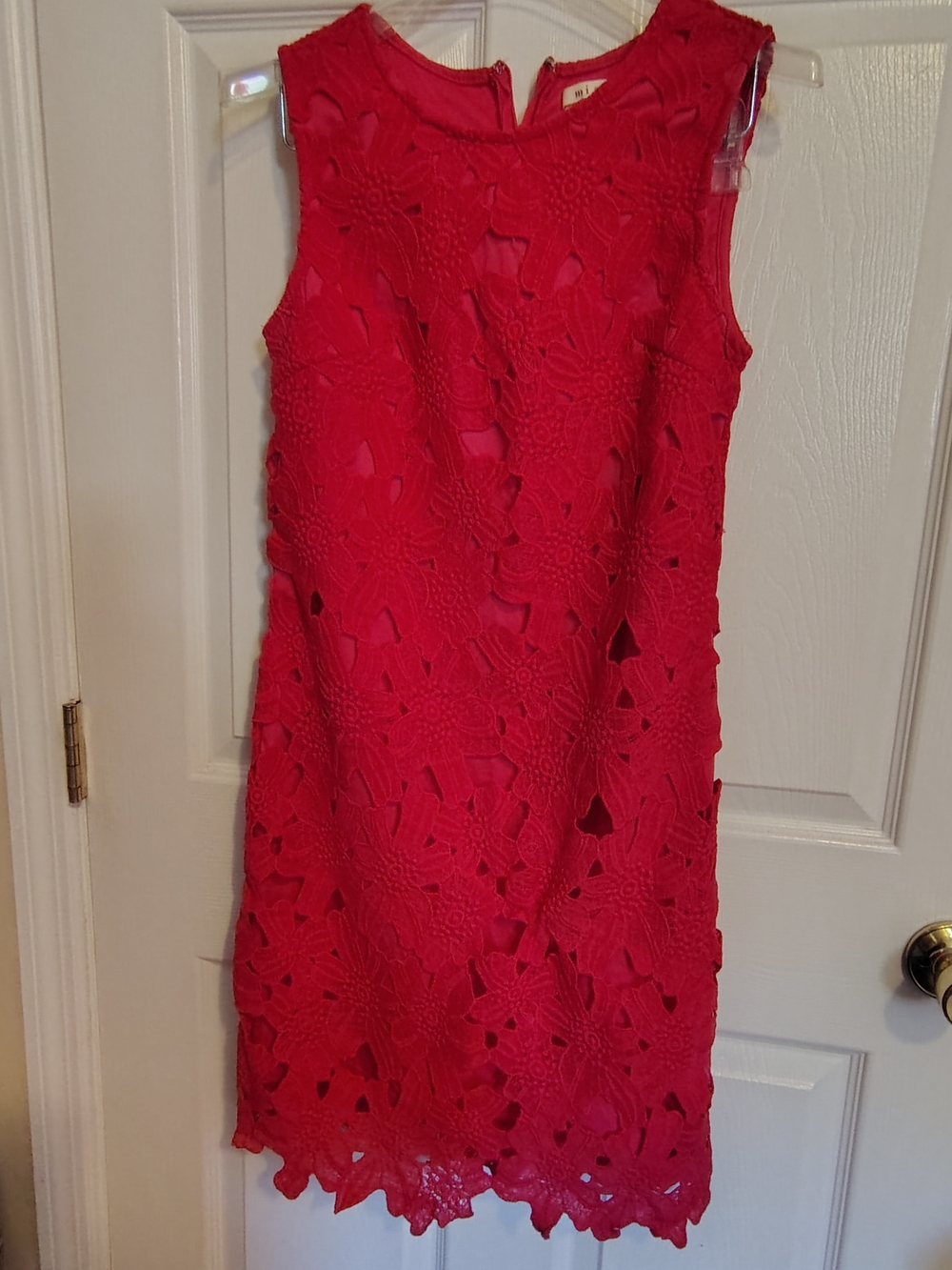 miami Bright Red Sleeveless Floral Lace Midi Dress